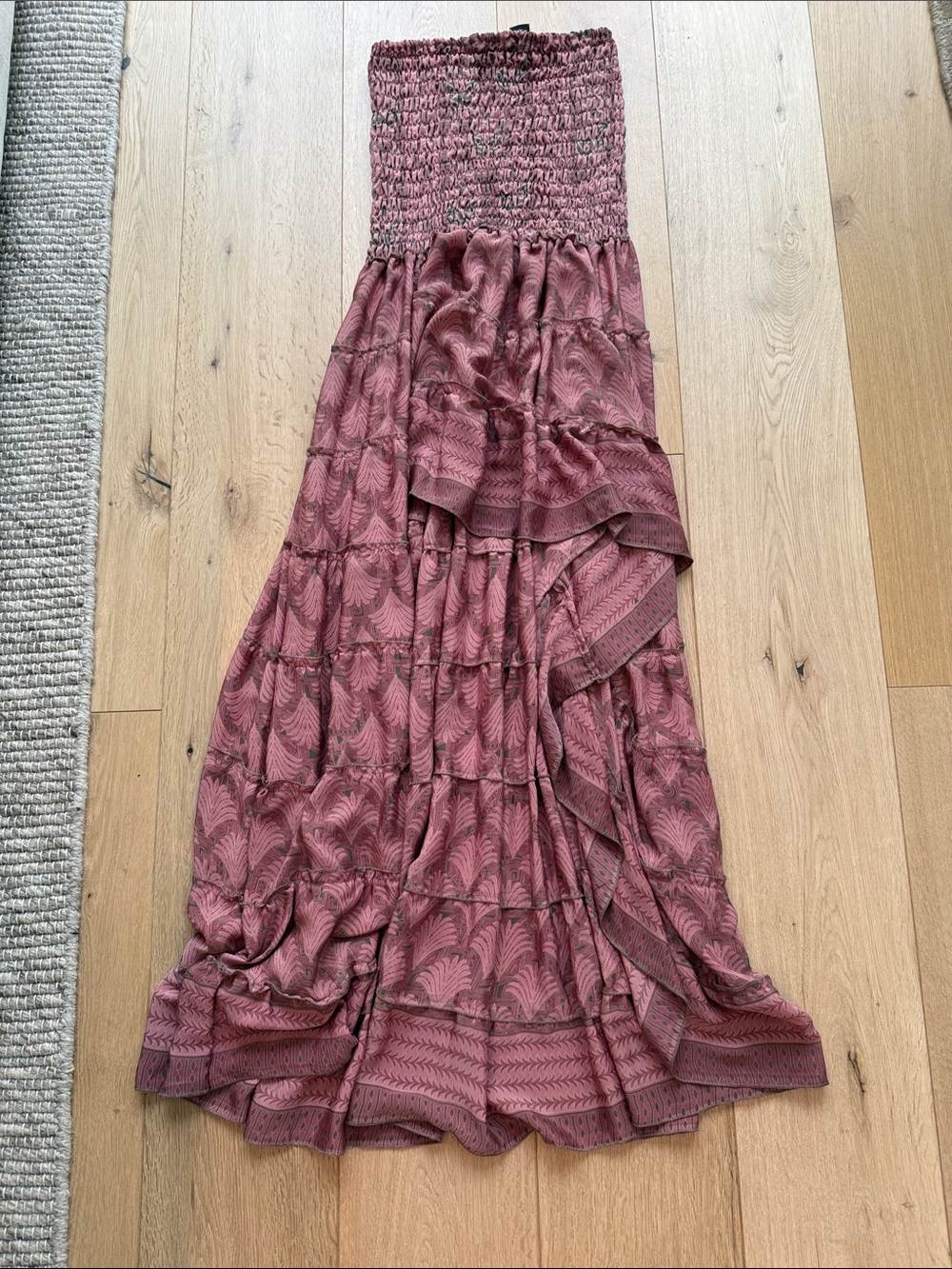 Strapless Smocked Maxi Dress in Dusty Rose